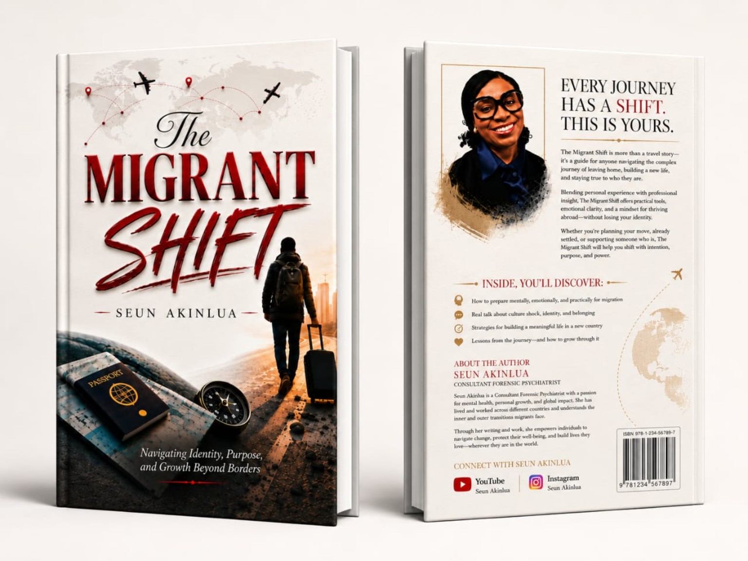 Front and back mock-up of The Migrant Shift book by Seun Akinlua